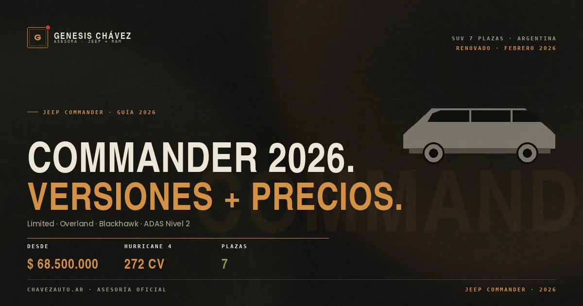 Jeep Commander negro en un camino de montaña, portada de la guía 2026.